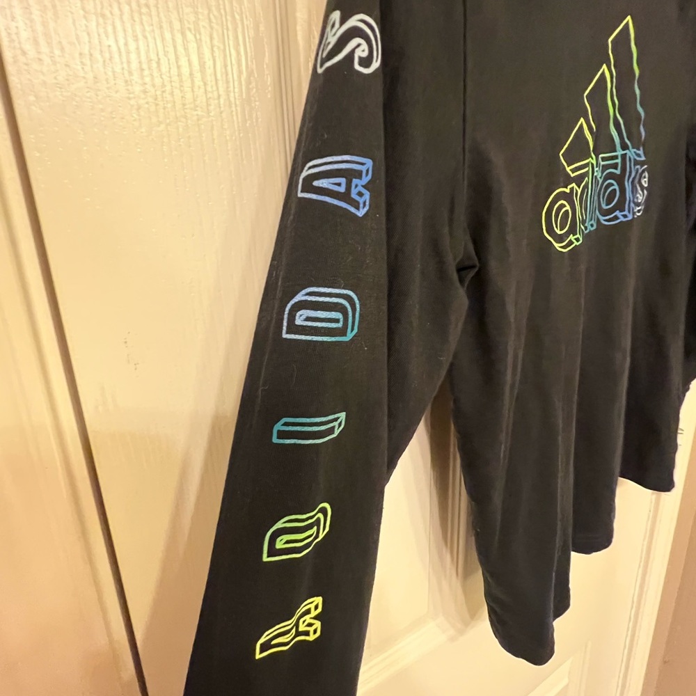 Adidas Multicolor Logo Hooded Long Sleeve T-Shirt Boys Size Small - Picture 4 of 6